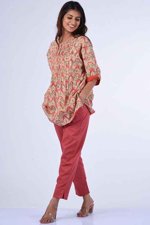 Dharan "Kuhu Top" Fawn Block Printed Top