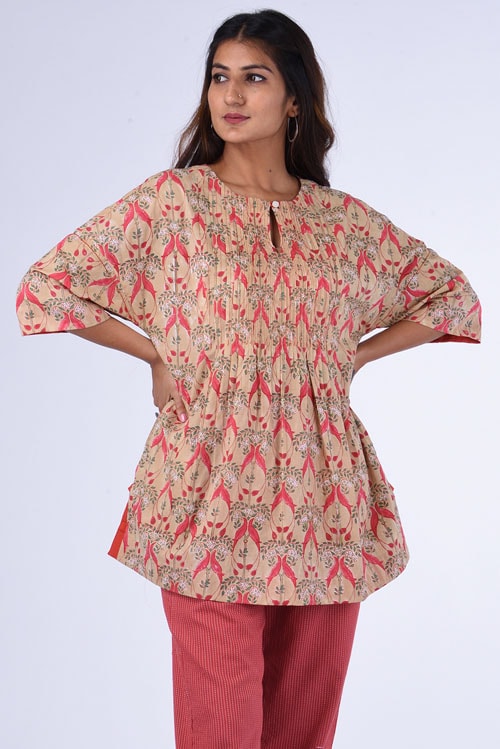 Dharan "Kuhu Top" Fawn Block Printed Top