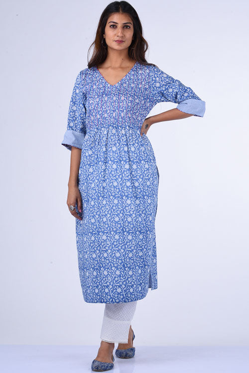Dharan "Neelam Kurta" Blue Block Printed Kurta