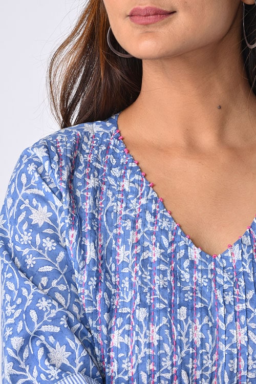 Dharan "Neelam Kurta" Blue Block Printed Kurta