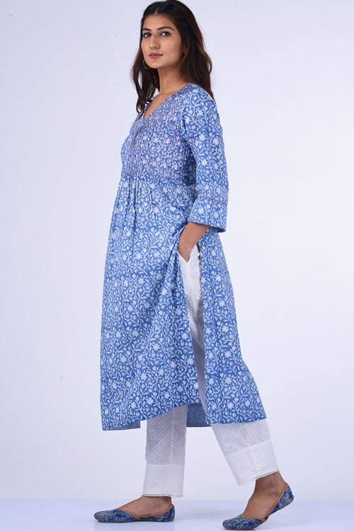 Dharan "Neelam Kurta" Blue Block Printed Kurta