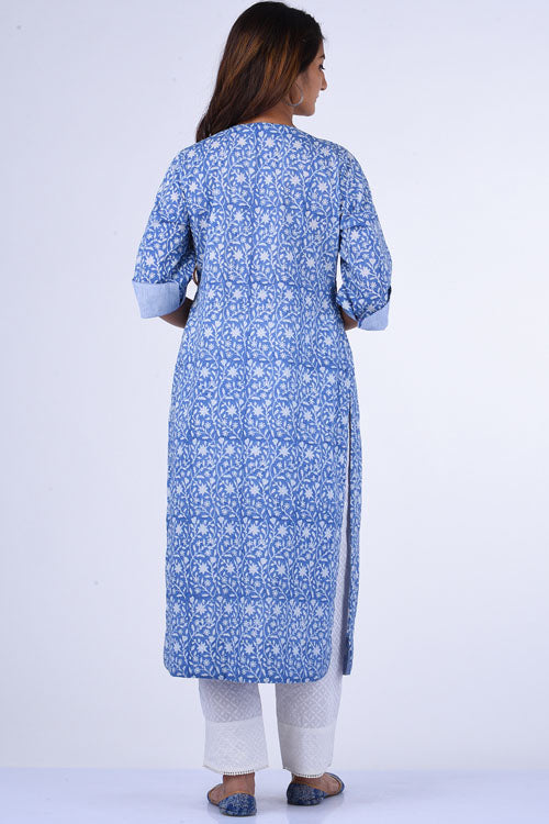 Dharan "Neelam Kurta" Blue Block Printed Kurta