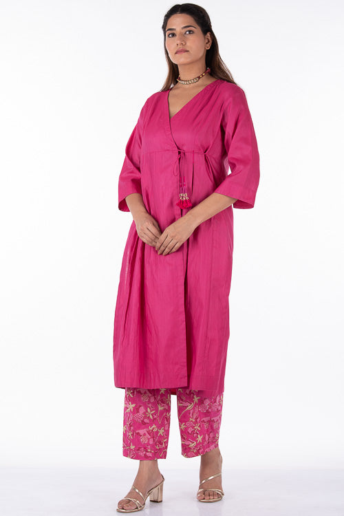 Dharan Gulista Pink Embroidered Angrakha Kurta For Women Online