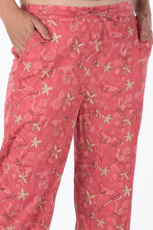 Dharan "Gulista Straight Pant" Coral Block Printed Pants