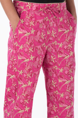 Dharan "Gulista Straight Pant" Pink Block Printed Straight Pants
