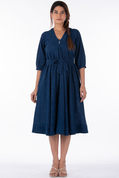 Dharan "Khushi Dress" Indigo Block Printed Dress