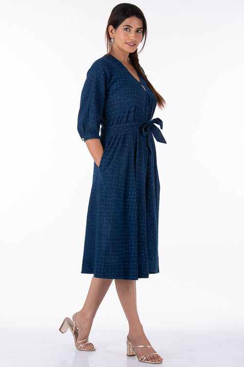 Dharan Khushi Indigo Block Printed Dress For Women Online