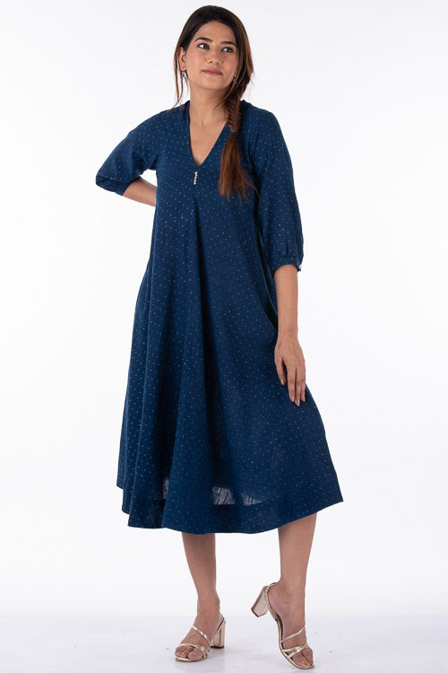 Dharan "Khushi Dress" Indigo Block Printed Dress