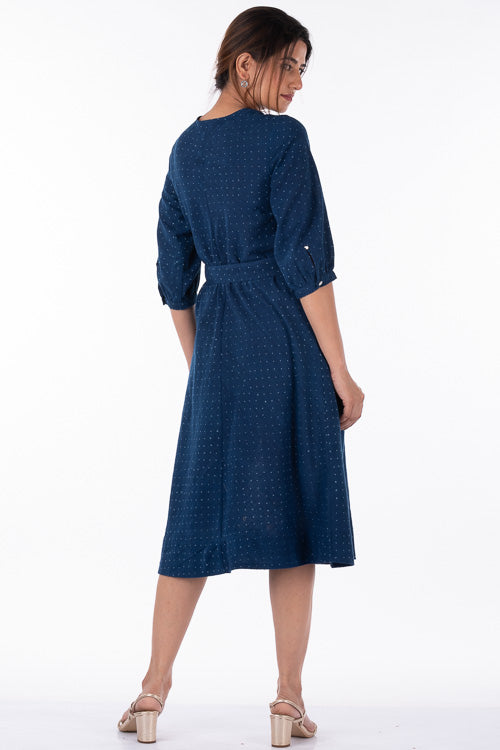 Dharan "Khushi Dress" Indigo Block Printed Dress
