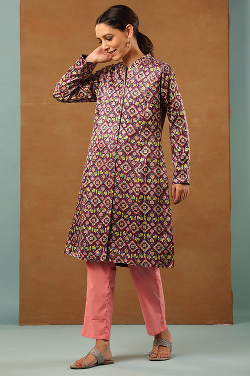 Shuddhi Russian Violet Mashru Silk Jacket Long