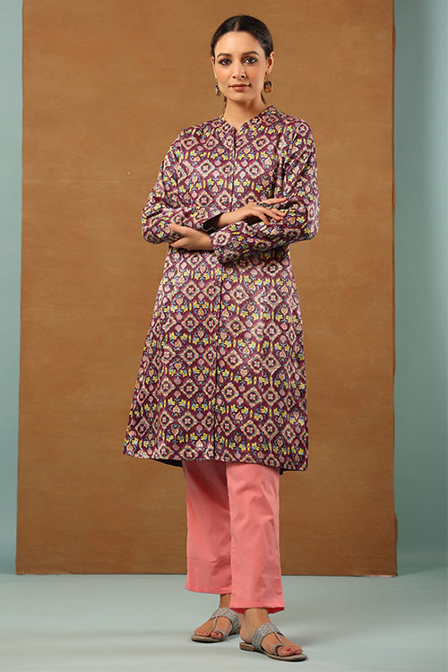 Shuddhi Russian Violet Mashru Silk Jacket Long