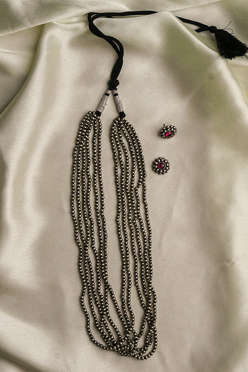 TICH Pure Silver Traditional Maharashtrian Long Neckpiece - Zondhale Poth (6 Strings)