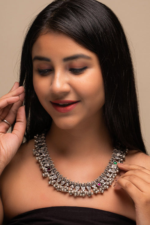 TICH Pure Silver Traditional Maharashtrian Neckpiece - Saaz