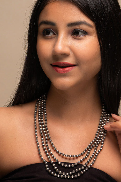 TICH Pure Silver Traditional Maharashtrian Neckpiece - Golmani Mala (4-String)