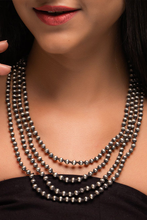 TICH Pure Silver Traditional Maharashtrian Neckpiece - Golmani Mala (4-String)