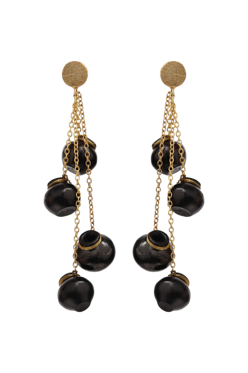 Kabbish'S Sikahar Chain Earring, Black Pottery