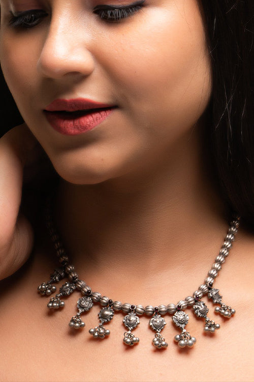 TICH Pure Silver Traditional Maharashtrian Neckpiece - Saaz