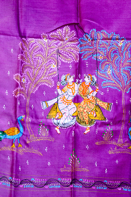 Diorama Designs Munga Silk Pattachitra Handpainted Dupatta