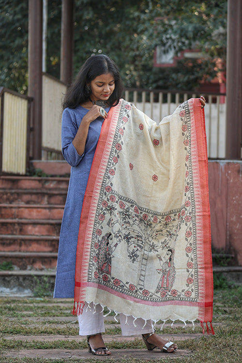 Diorama Designs Cotton Madhubani Handpainted Dupatta
