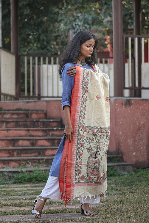 Diorama Designs Cotton Madhubani Handpainted Dupatta