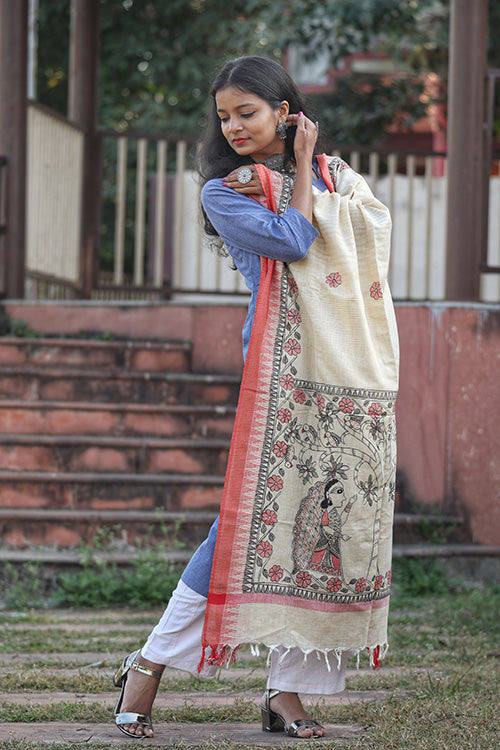 Diorama Designs Cotton Madhubani Handpainted Dupatta