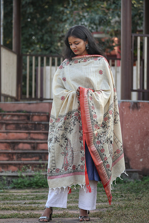 Diorama Designs Cotton Madhubani Handpainted Dupatta