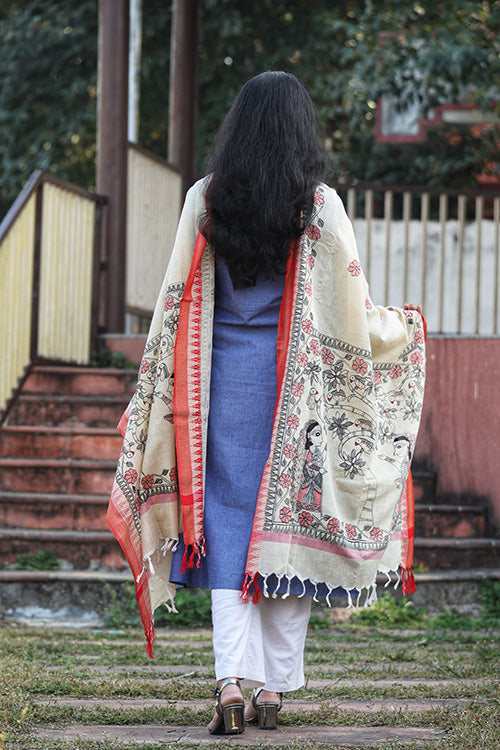 Diorama Designs Cotton Madhubani Handpainted Dupatta