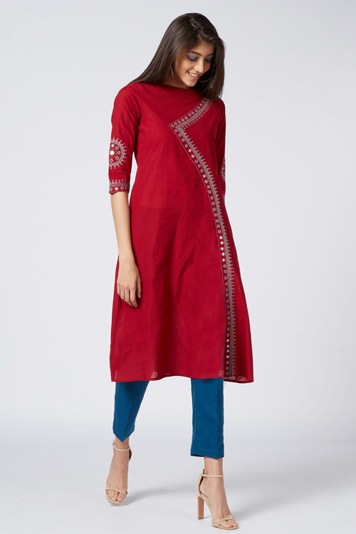 Okhai 'Red Ruby' Embroidered Cotton Kurta