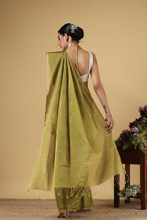 Handweave Maheshwari Handloom Full Tissue Saree Col- Light Green