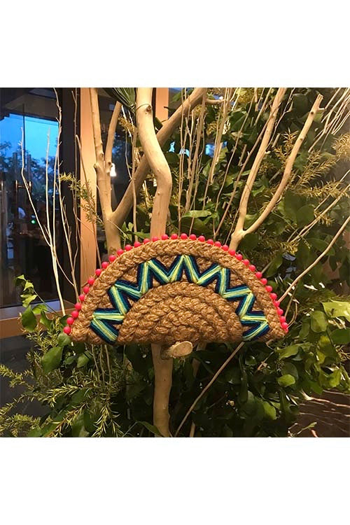 Dhaaga Handcrafts- Natural Neon aztec half moon clutch