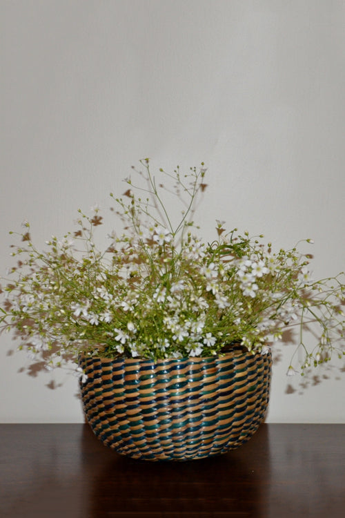 Dharini Water Hyacinth Round Basket (Blue-Natural)