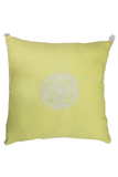 Samuday  Yellow Linen Cushions Cover With Chikankari Embroidery