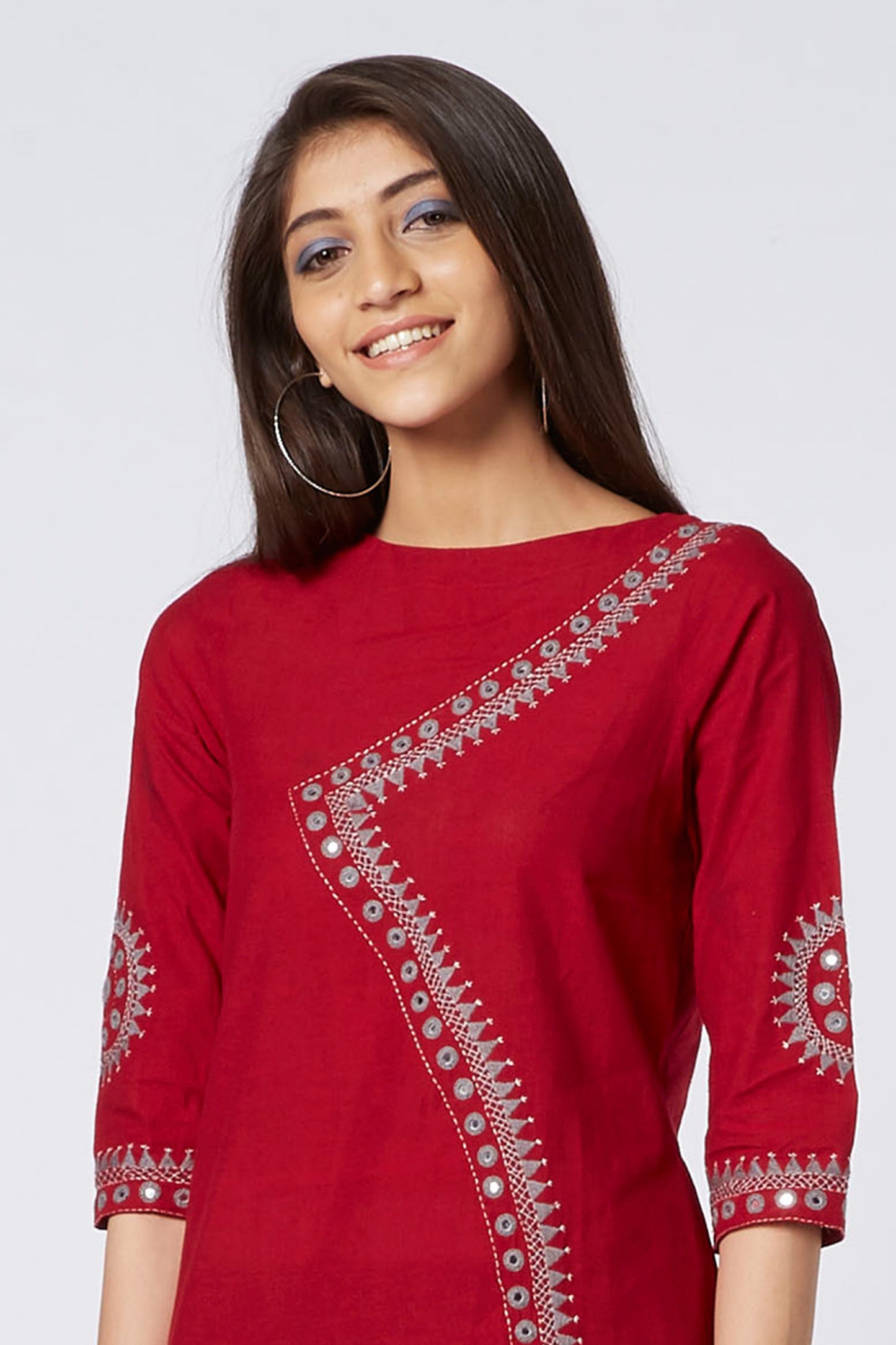 Okhai 'Red Ruby' Embroidered Cotton Kurta