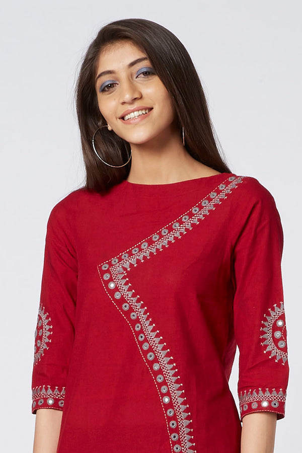 Okhai 'Red Ruby' Embroidered Cotton Kurta