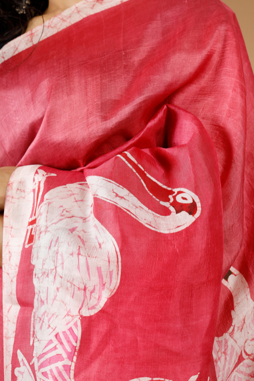 GC 'Swan' Handwoven Hand Batik Pure Silk with SilkMark Saree