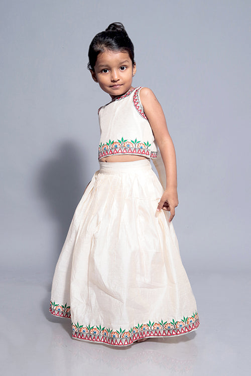 Diorama Designs "Floral" Handpainted Kids Crop Top & Lehenga Set