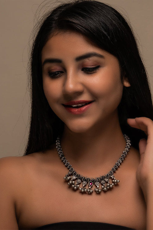 TICH Pure Silver Traditional Maharashtrian Neckpiece - Javmani Saaz