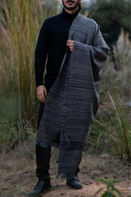 Fine, Soft Himachal Wool Shawl With Woven Border - Grey
