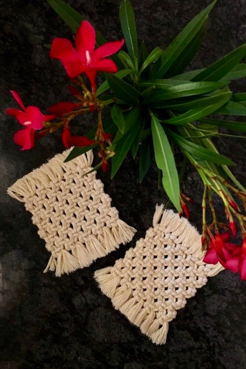 "House of Macrame" Macrame Square Coasters - Off white (set of 2)