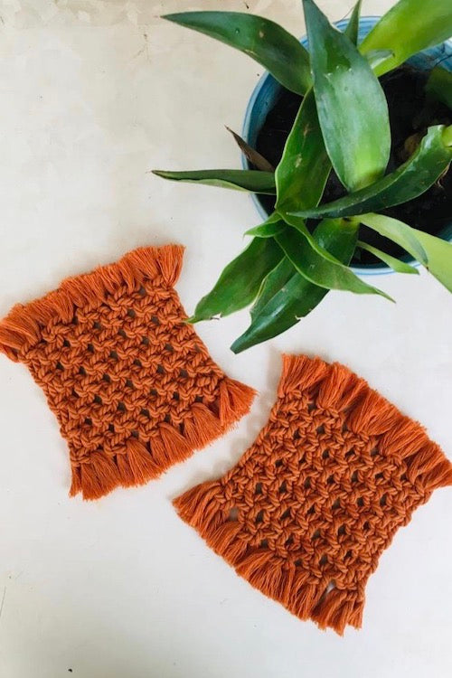 "House of Macrame" Macrame Square Coasters - Brown (set of 2)