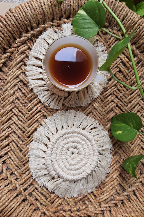 "House of Macrame" Macrame Round Coasters - Off white ( set of 2)