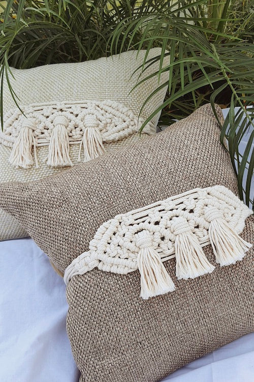 "House of Macrame" Macramé Triple Tassel Adjustable Cushion Belts (Set of 2)