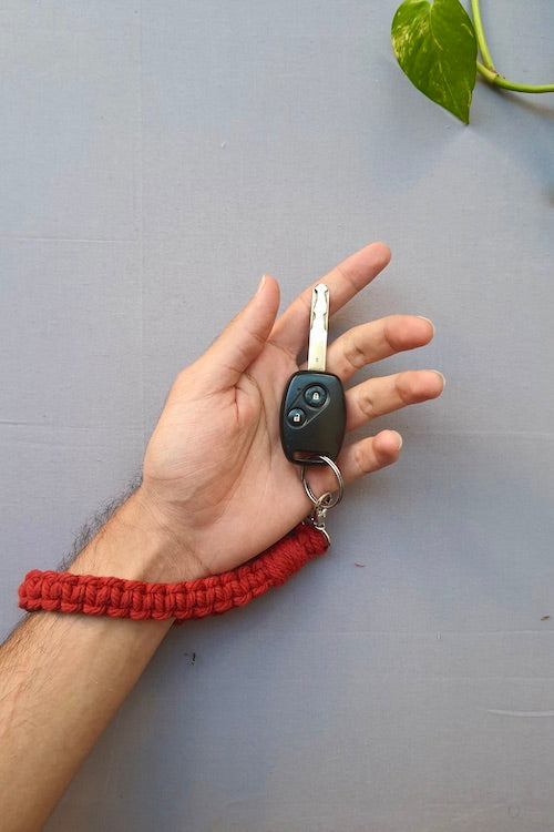 House of Macrame Handcrafted Macrame Wristlet Keychain - Red