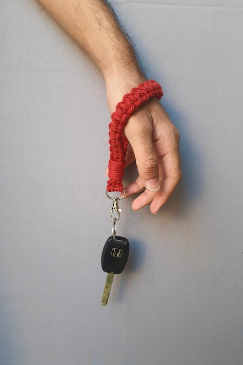 House of Macrame Handcrafted Macrame Wristlet Keychain - Red