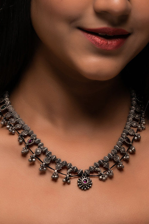 TICH Pure Silver Traditional Maharashtrian Neckpiece - Saaz