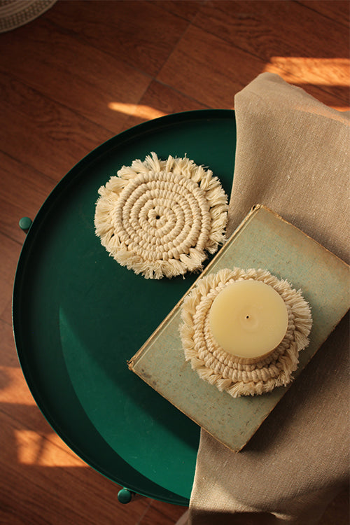 "House of Macrame" Macrame Round Coasters - Off white ( set of 2)