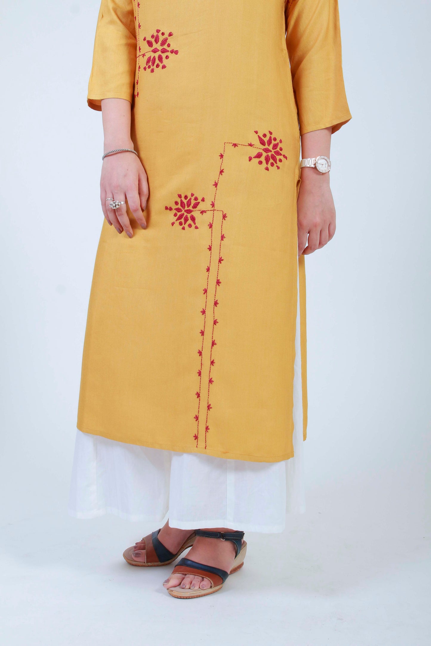 Urmul Barkat Hand Embroidered Ochre Cotton Silk Kurta Online
