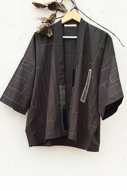 Patch Over Patch Slate Grey Kimono Jacket
