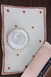 Table Placemat White With Pink Chikankari Embroidery