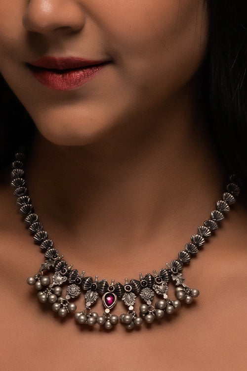 TICH Pure Silver Traditional Maharashtrian Neckpiece - Javmani Saaz
